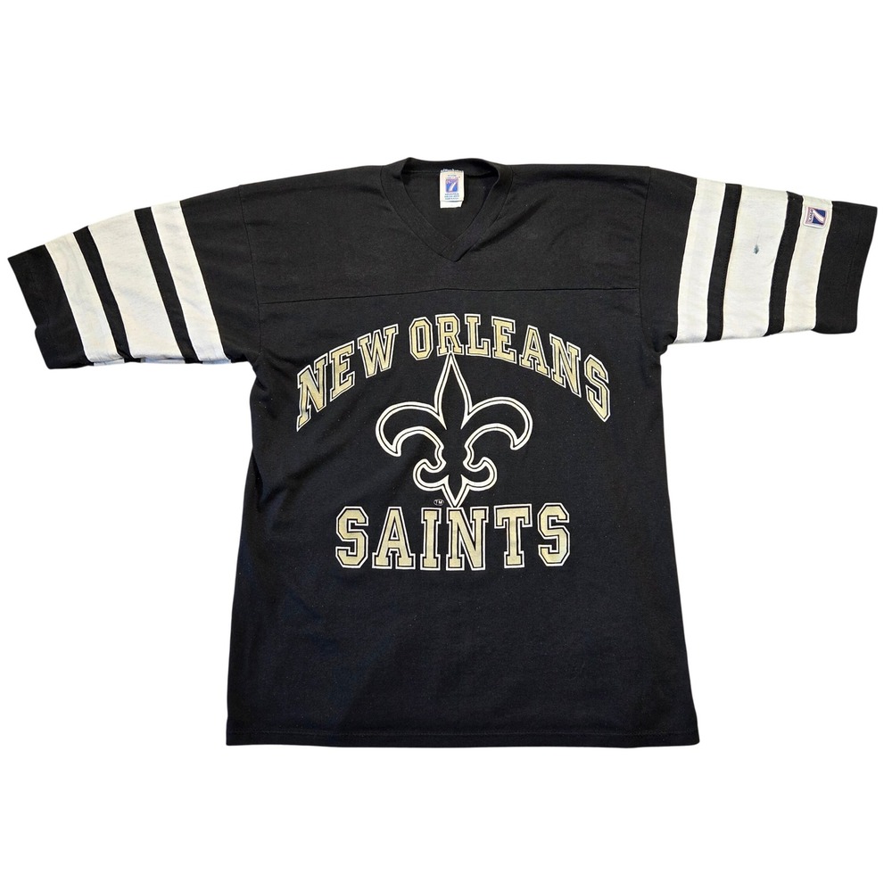 Vintage Logo 7 New Orleans Saints‎ Jersey T-Shirt Mens L Black Striped 90s USA